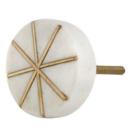 White Round Gold Marble Stone Cabinet Knobs